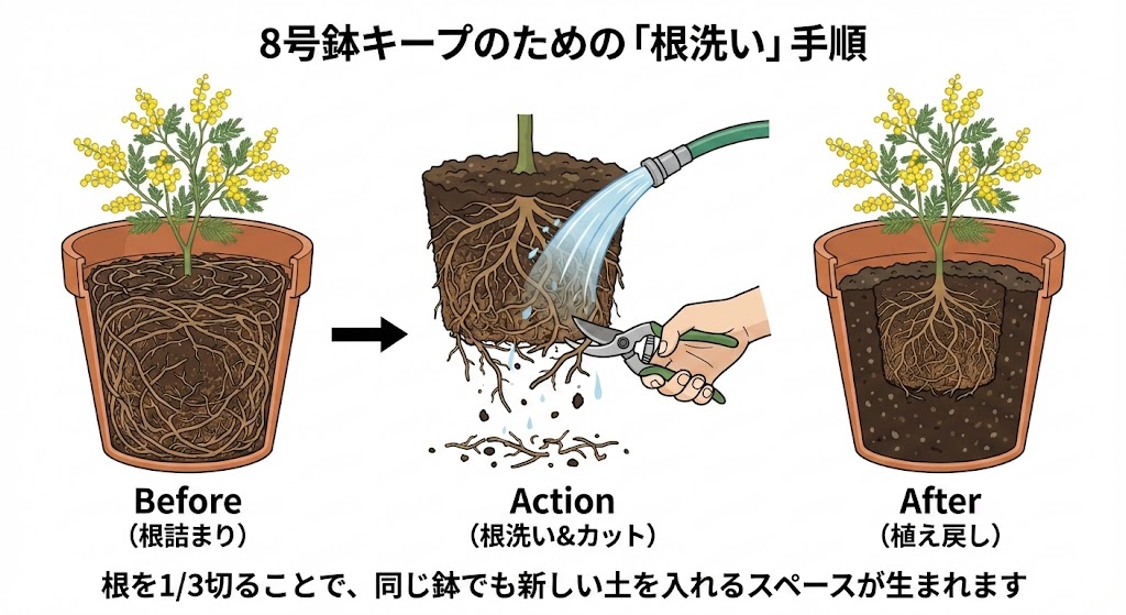 2年に1回の「根洗い」でサイズをキープする